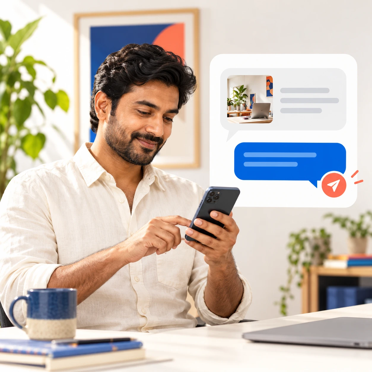 A business owner contacting TMC by smartphone