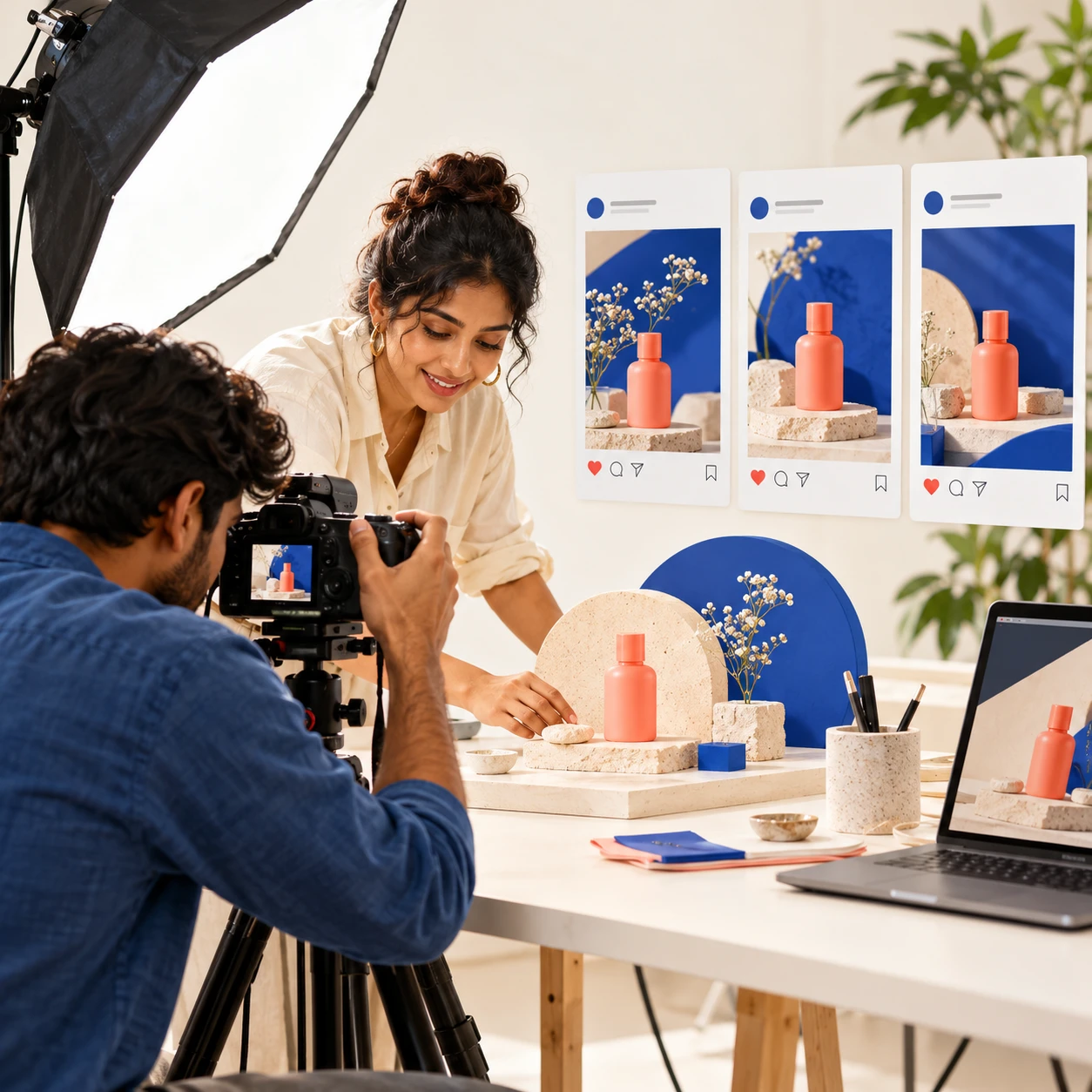 Creative content production with camera and social cards
